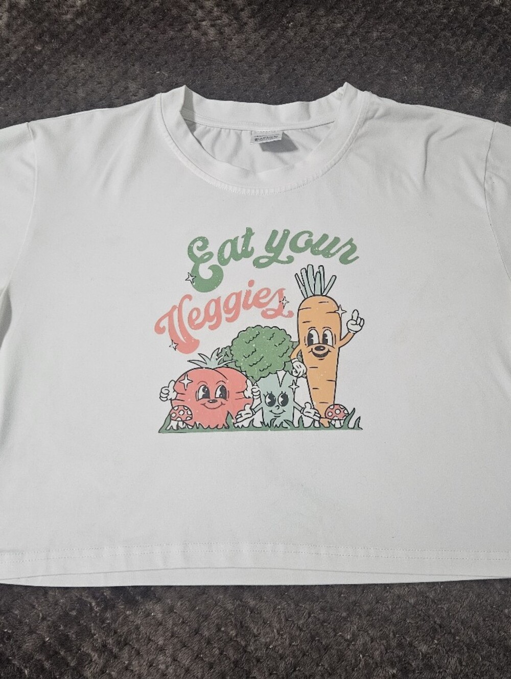 White 'Eat Your Veggies' Cropped Graphic Tee